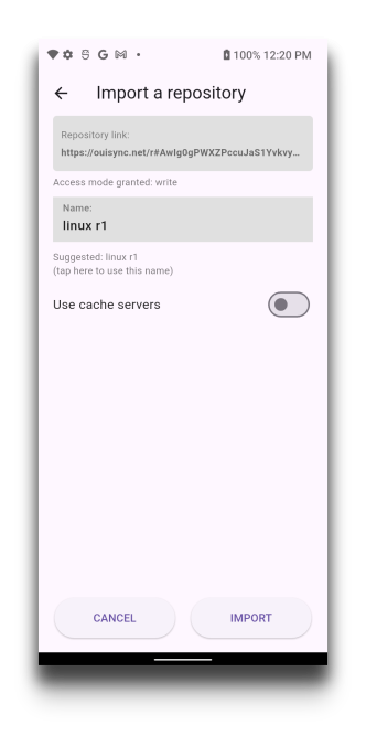 Import repository screen