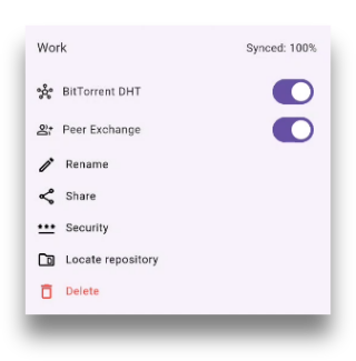 Repository options window