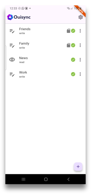 Ouisync home page listing your repositories